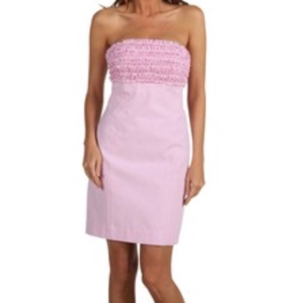 Lilly Pulitzer Pink seersucker strapless dress. 10